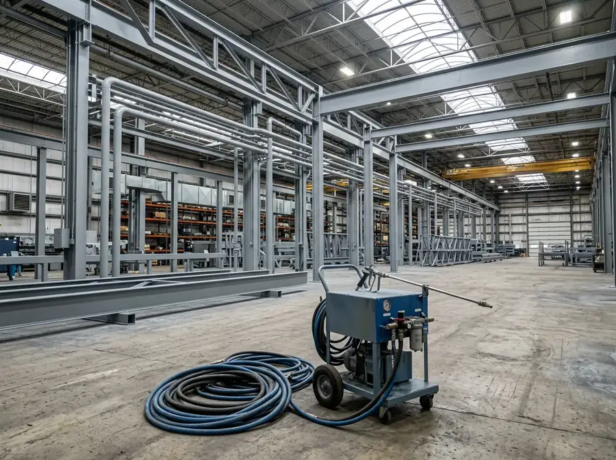 Industrial warehouse with freshly coated steel surfaces